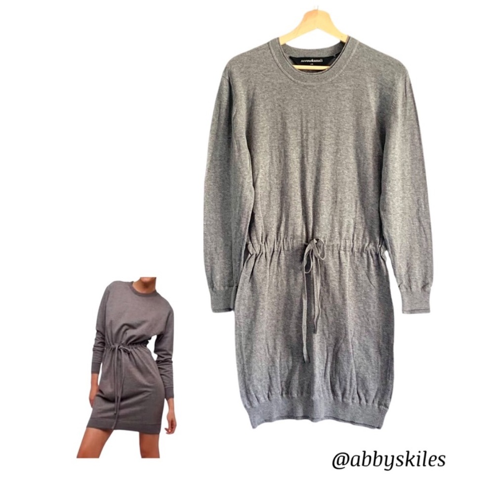 Norma Kamali Gray Sweater Sweatshirt Dress Cinched Waist Long Sleeves Small - Picture 1 of 12